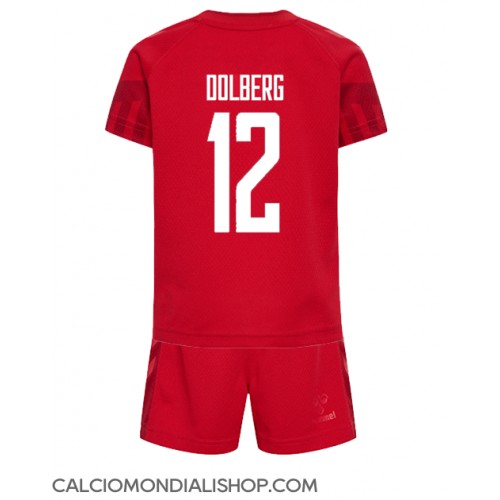 Maglie da calcio Danimarca Kasper Dolberg #12 Prima Maglia Bambino Mondiali 2022 Manica Corta (+ Pantaloni corti)